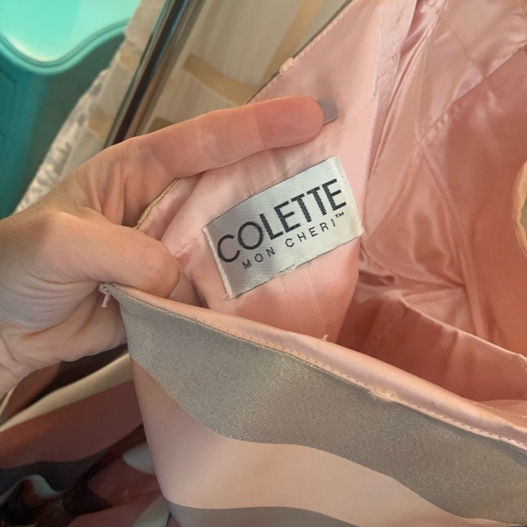 Colette CL19836 Pink Stripe Strapless Gown SZ 6 - Picture 6 of 10